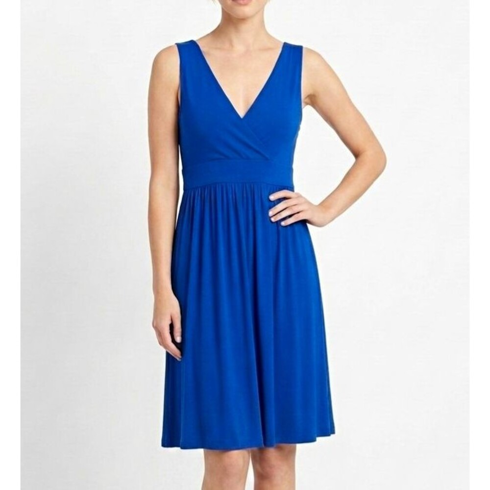 Old Navy Womens Fit  Flare Empire Dress M Blue Sleeveless V-Neck Stretch Jersey